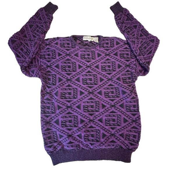 Purple and Black Geometric Pattern Christian de Parallax Cotton Sweater Size Sml - Picture 1 of 9
